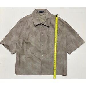 ZARA Mens Taupe Faux Leather Short Sleeve Button Up Shirt Size XL
